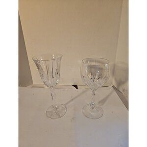 Crystal Wine glass unique cut vertical lines Beautiful Royal Tudor ?  Lot Of 2